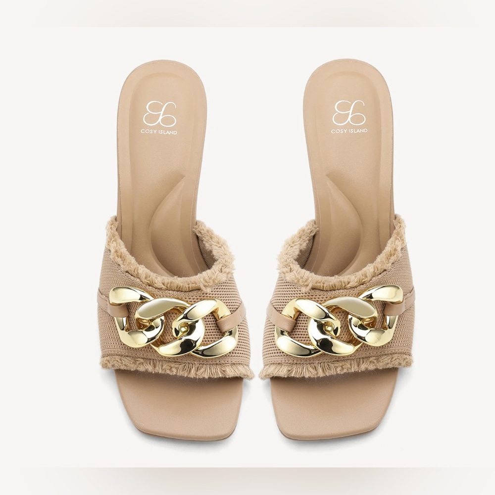 Elegant Brown Women's Mules with Gold Chain - Picture 2 of 12